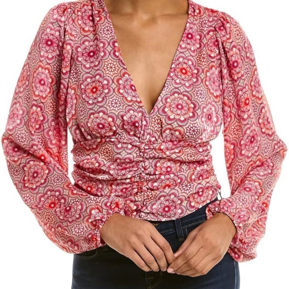 BCBGeneration Pink Ruched Long Sleeve Blouse‎ Size L